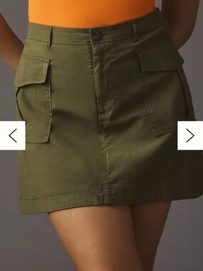 Anthropologie Olive Green Mini Skirt Cargo Zip/Button Closure Size Large Pockets